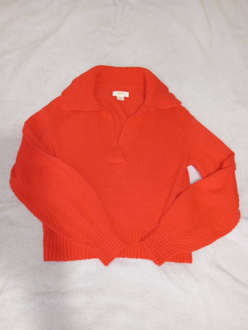 Anthropologie Sweater Womens XS Maeve V Neck Polo Hot Lava Pullover Knit - Picture 6 of 11
